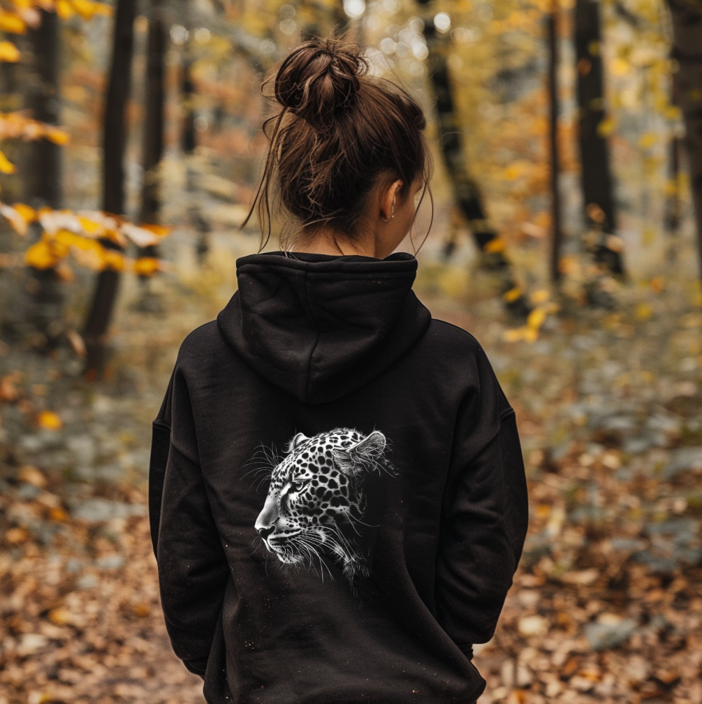 Nachhaltiger Hoodie - Leopard schwarz hinten